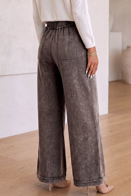 Mineral Wash Seam Detail Flare Leg Drawstring Pants