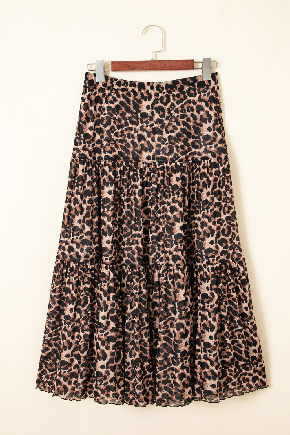 Brown Leopard Floral Reversible Ruffle Hem Maxi Skirt