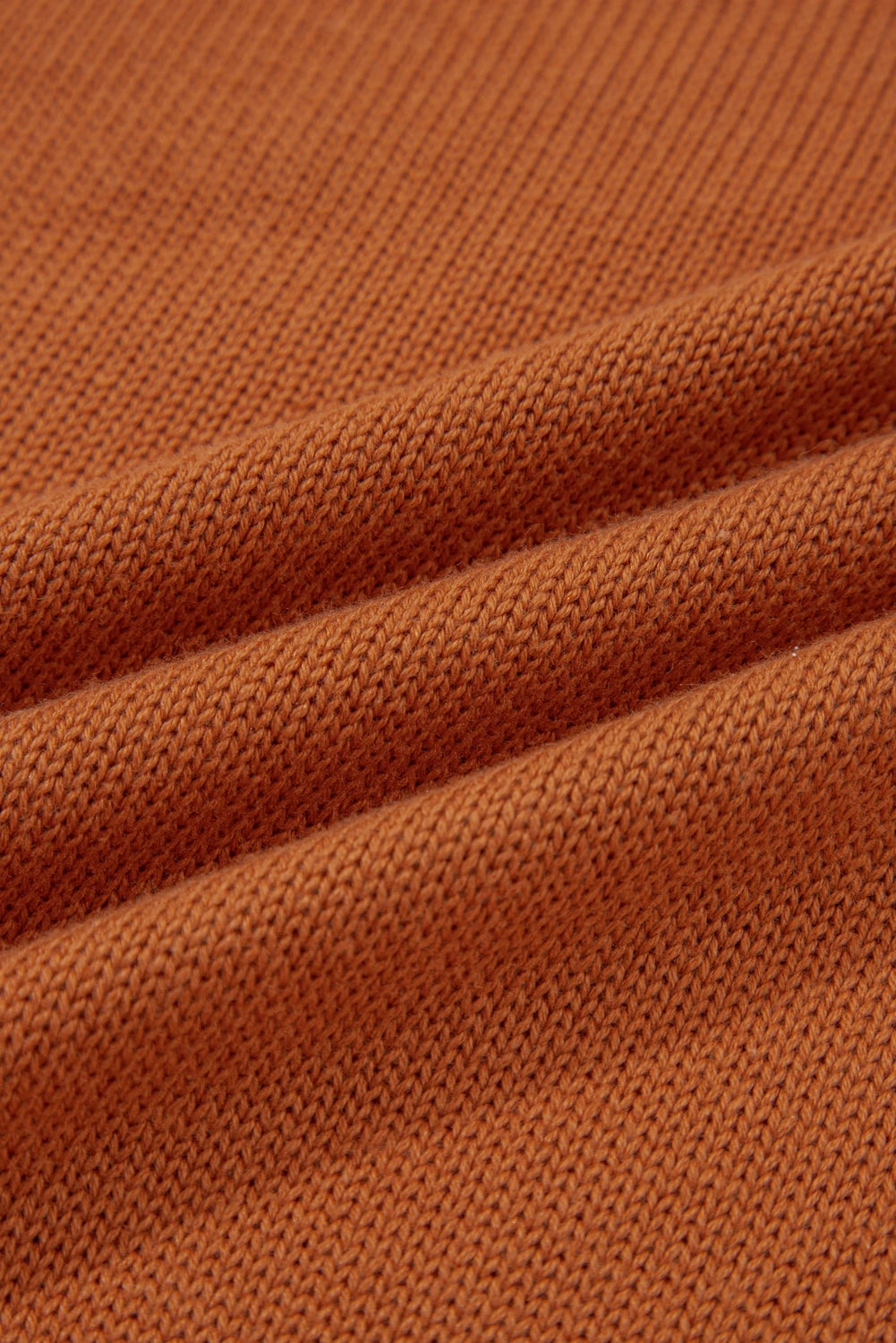Gold Flame Solid Color Ribbed Trim Drop Shoulder Sweater