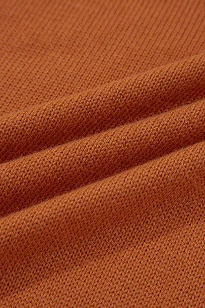 Gold Flame Solid Color Ribbed Trim Drop Shoulder Sweater