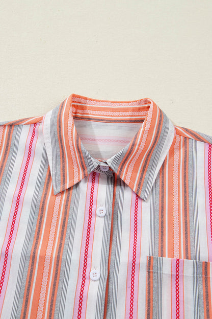 Pink Stripe Button up Short Sleeve Shirt