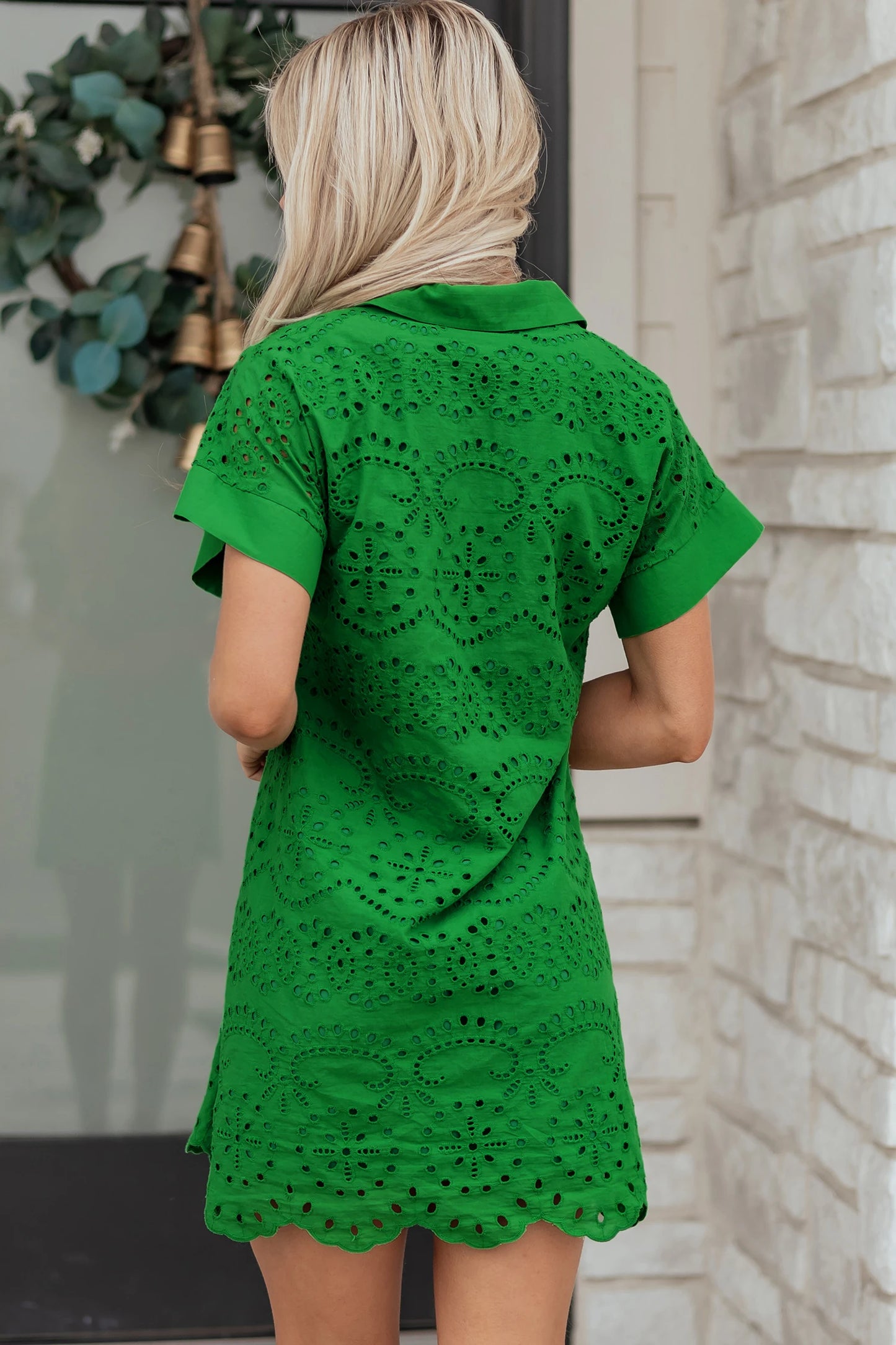 Solid Color Eyelet Embroidered T Shirt Mini Dress