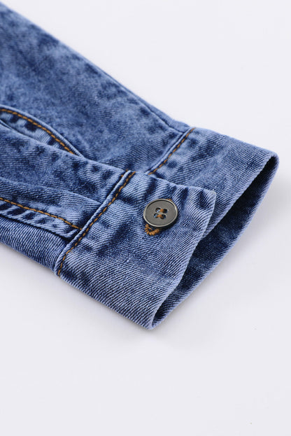 Puff Sleeve Button-Up Denim Jacket