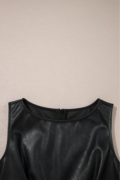 Black Vegan Leather Sleeveless Mini Dress