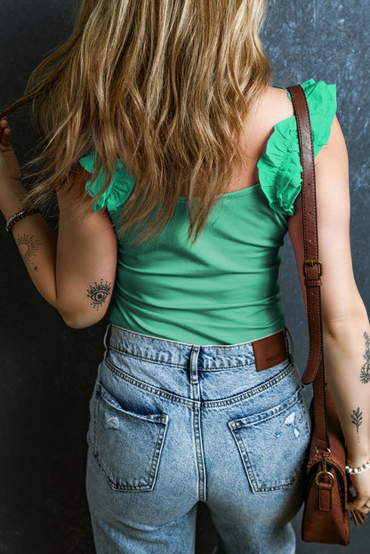 Ruffled Wide Straps Slim Tank Top