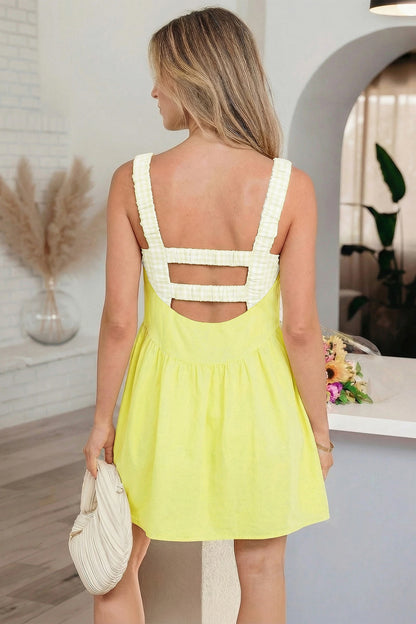 Faux Two Piece Gingham Contrast Patchwork Loose Mini Dress