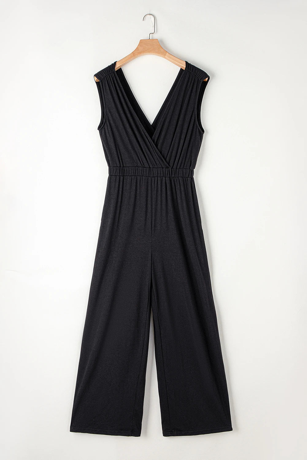 Deep V Pleated Crisscross Wide Leg Backless Jumpsuit