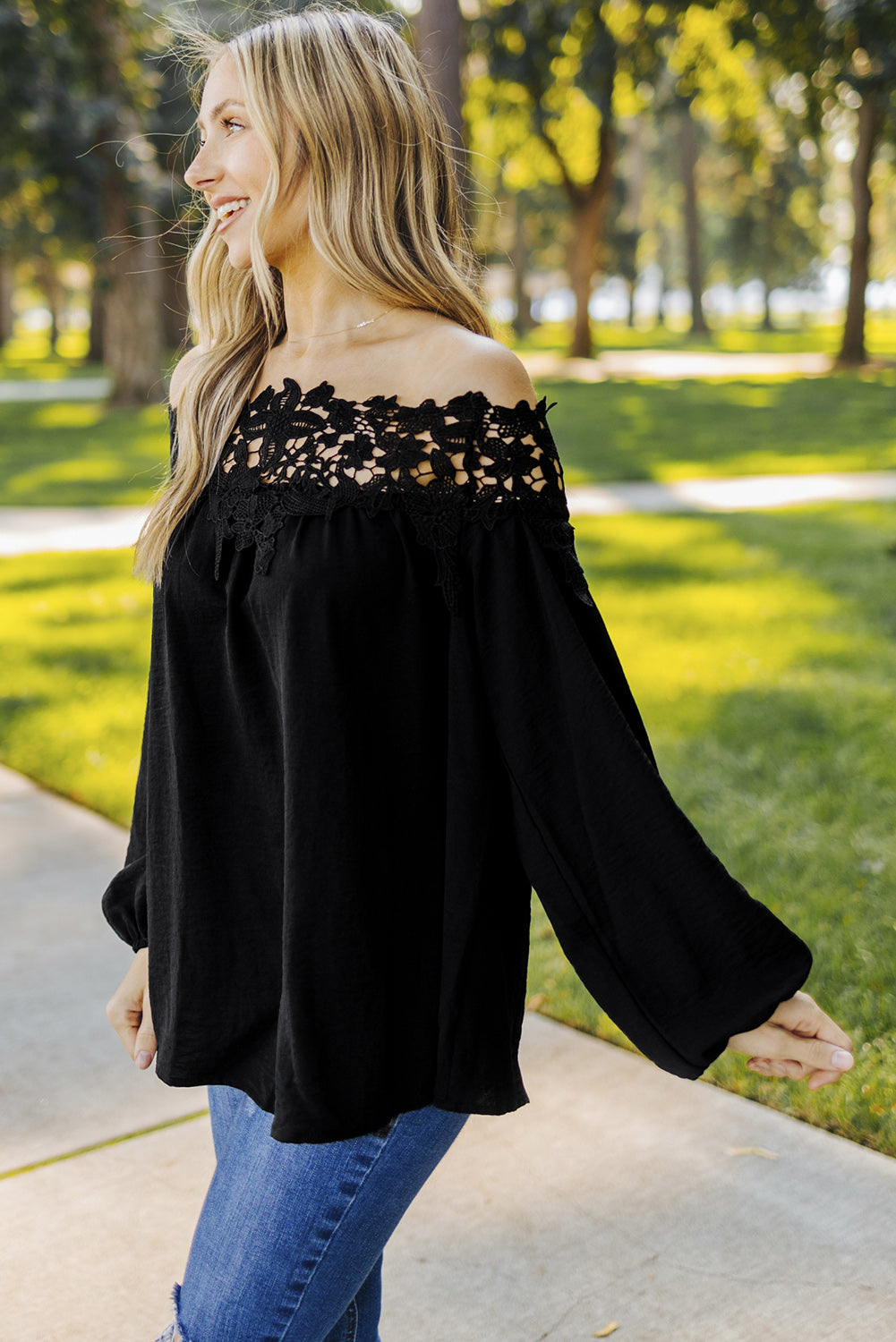 Black Blooming Lace Off The Shoulder Top