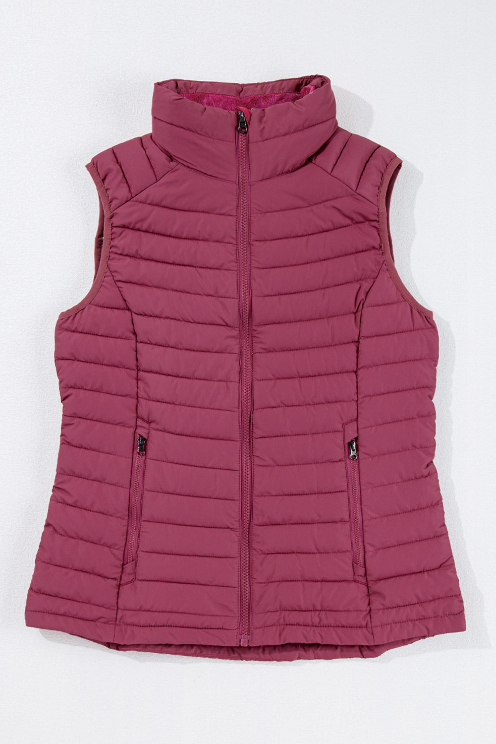 Plush Collared Quilted Zipped Puffer Vest