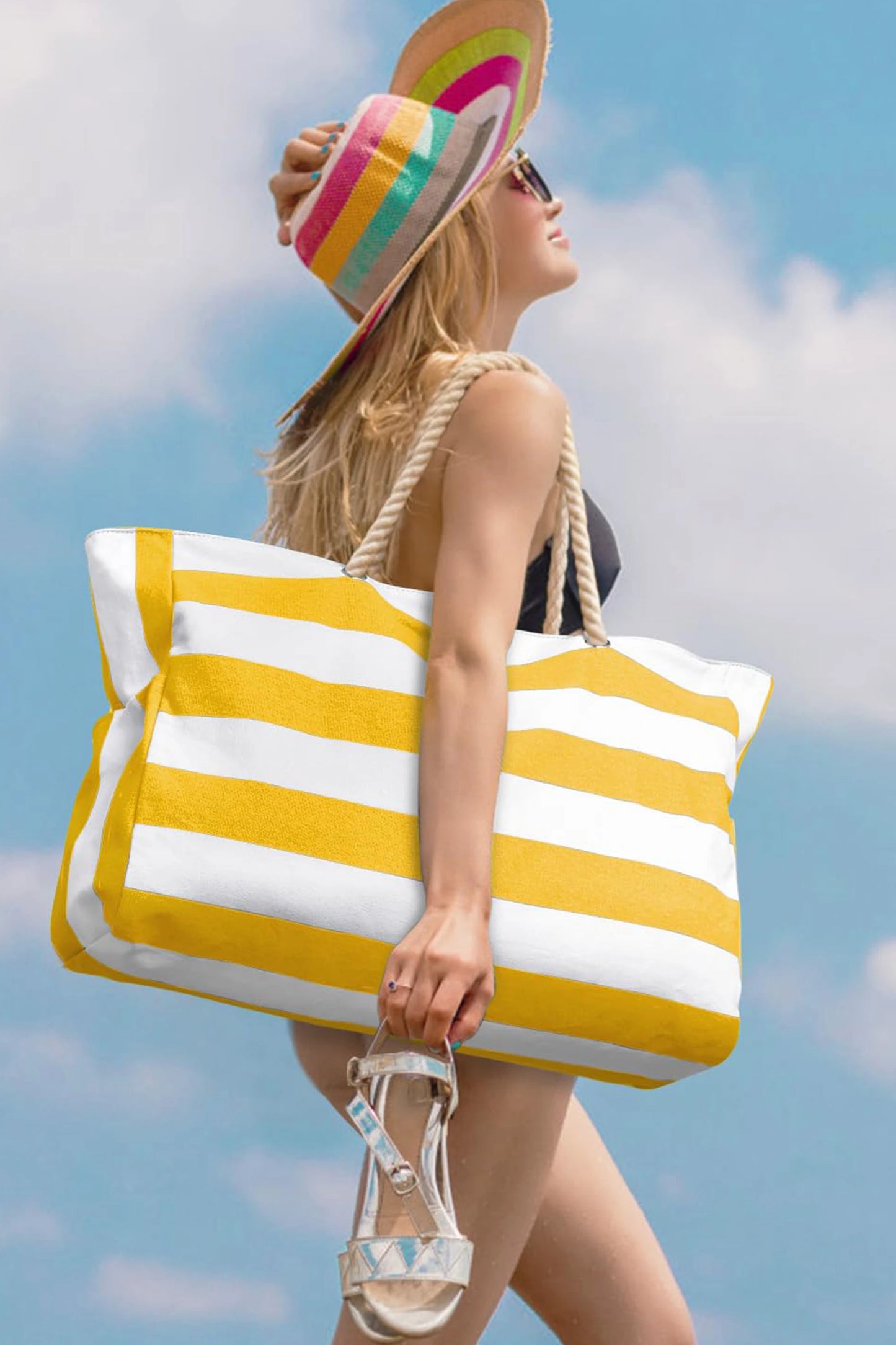 Striped Waterproof Canvas Large Capacity Tote Bag