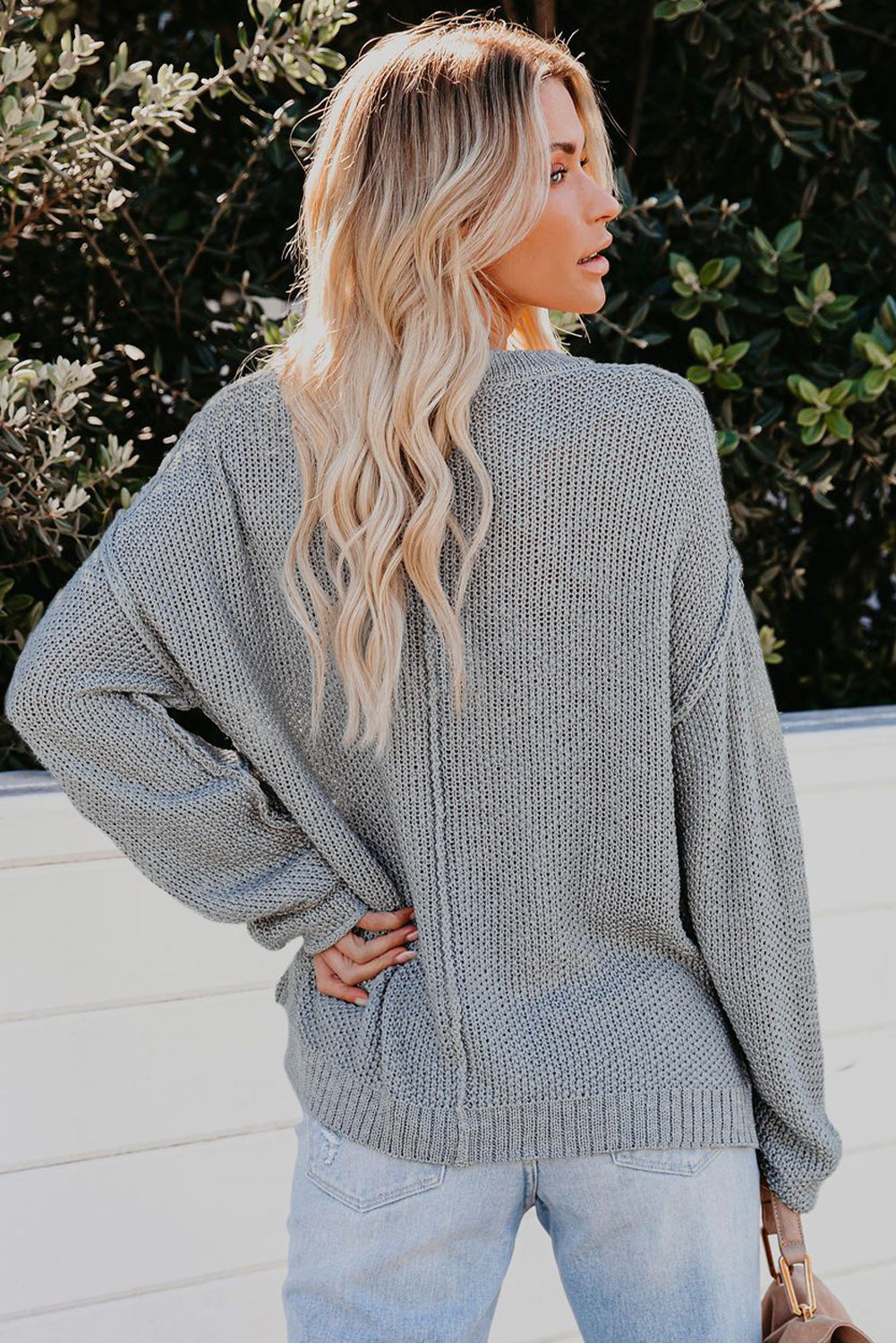 Gray Buttoned Side Split Knit Sweater