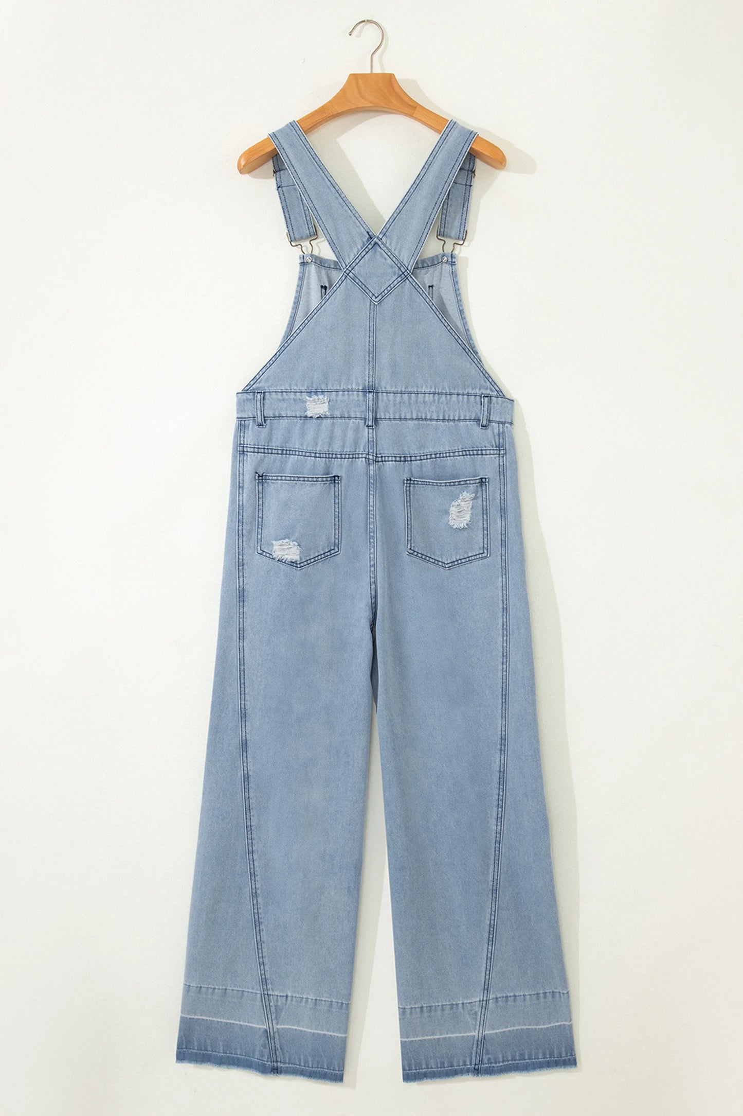 Mist Blue Retro Distressed Button Adjustable Straps Denim Overall Jumpsu