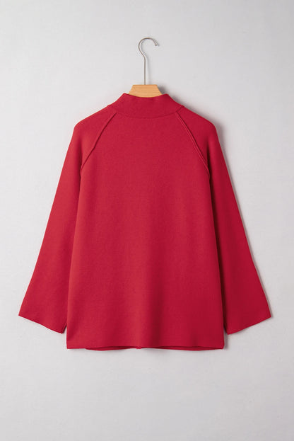 Fiery Red Collared Button Front Wrapped Cardigan Jacket
