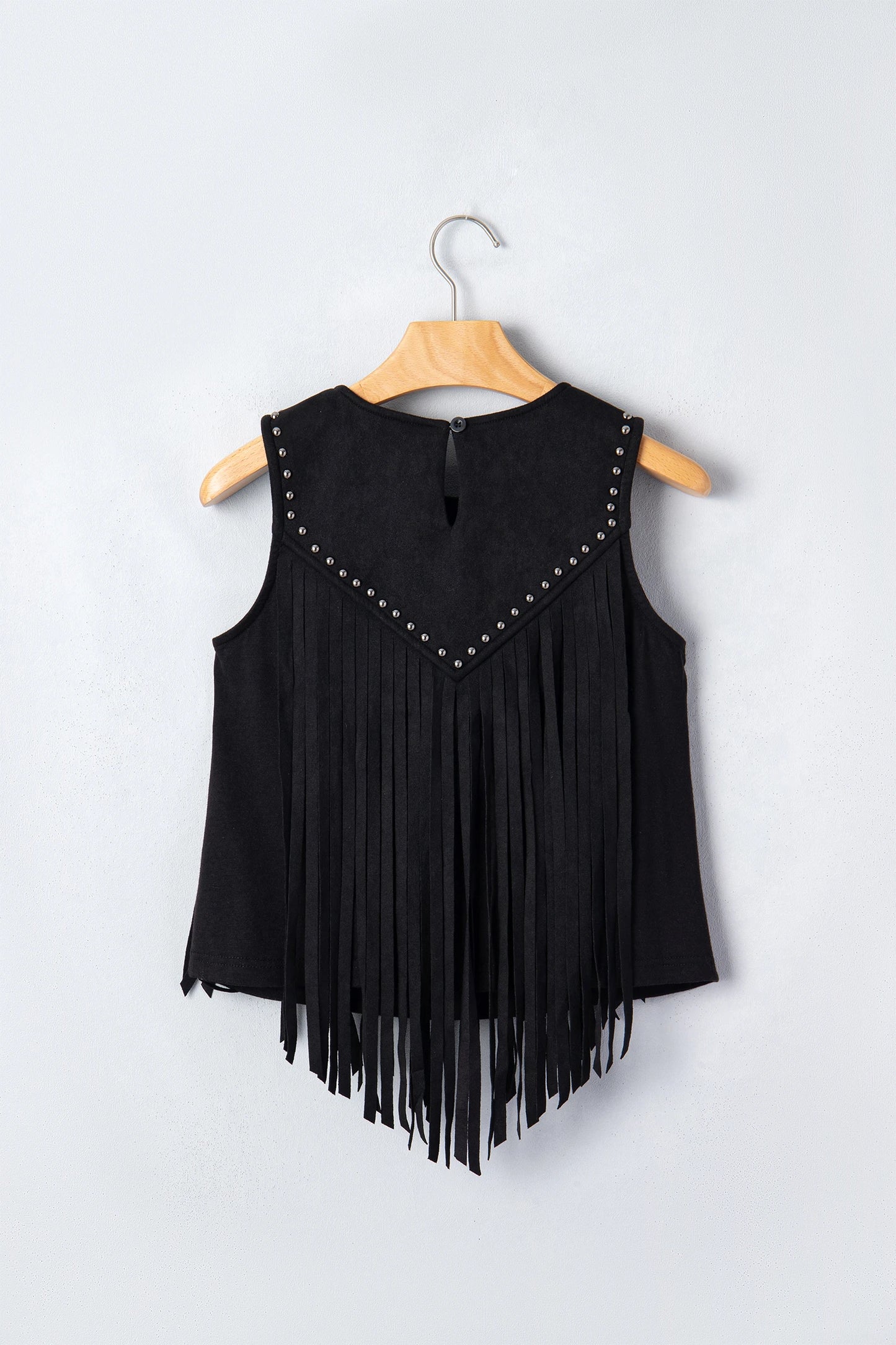 Black Western Fringe Rivet Paneling Bust Sleeveless Top