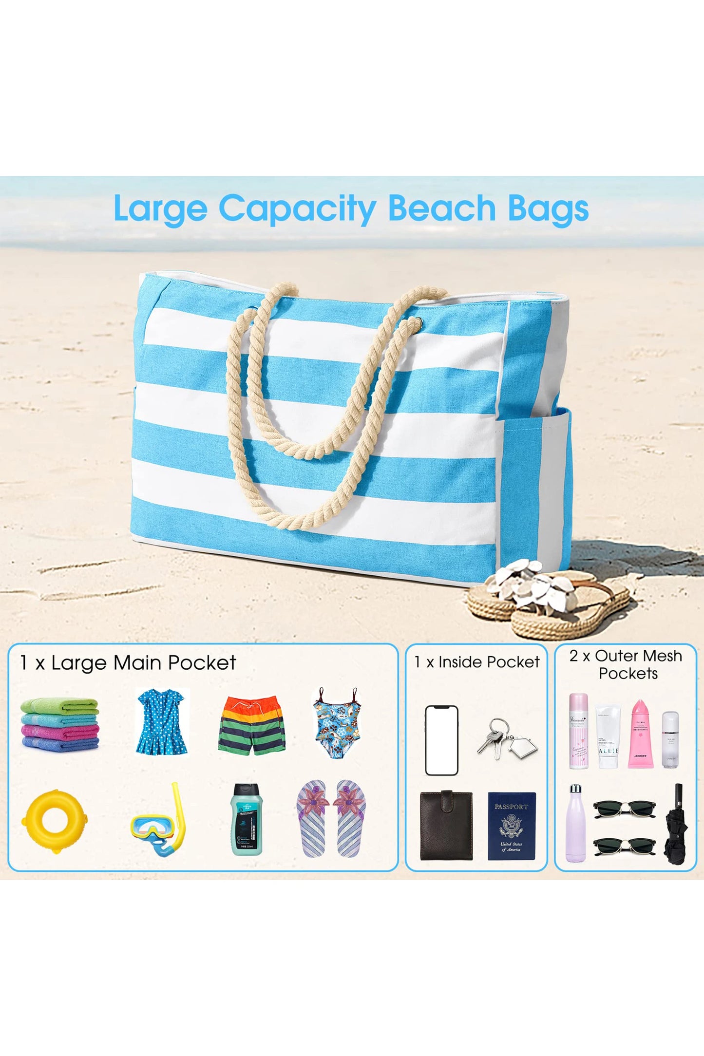 Striped Waterproof Canvas Large Capacity Tote Bag