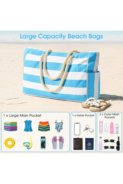 Striped Waterproof Canvas Large Capacity Tote Bag