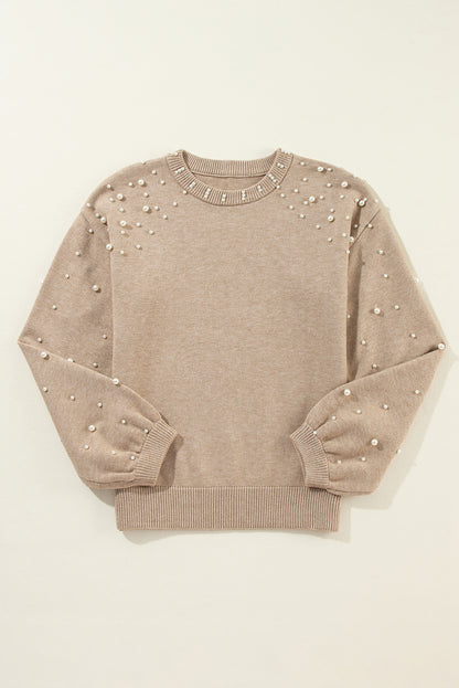 Pearled Drop Shoulder Round Neck Sweater