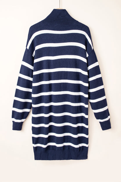 O-ring Zip Collared Loose Sweater Mini Dress