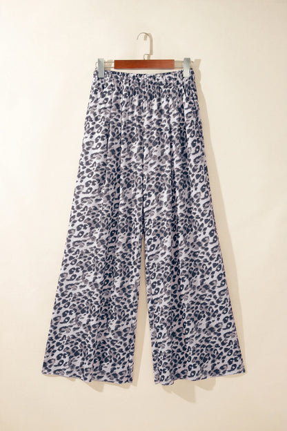 Multicolour Leopard Print Wide Leg Full Length Pants
