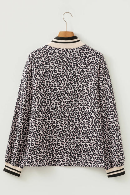 Khaki Leopard Print Half Zip up Blouse