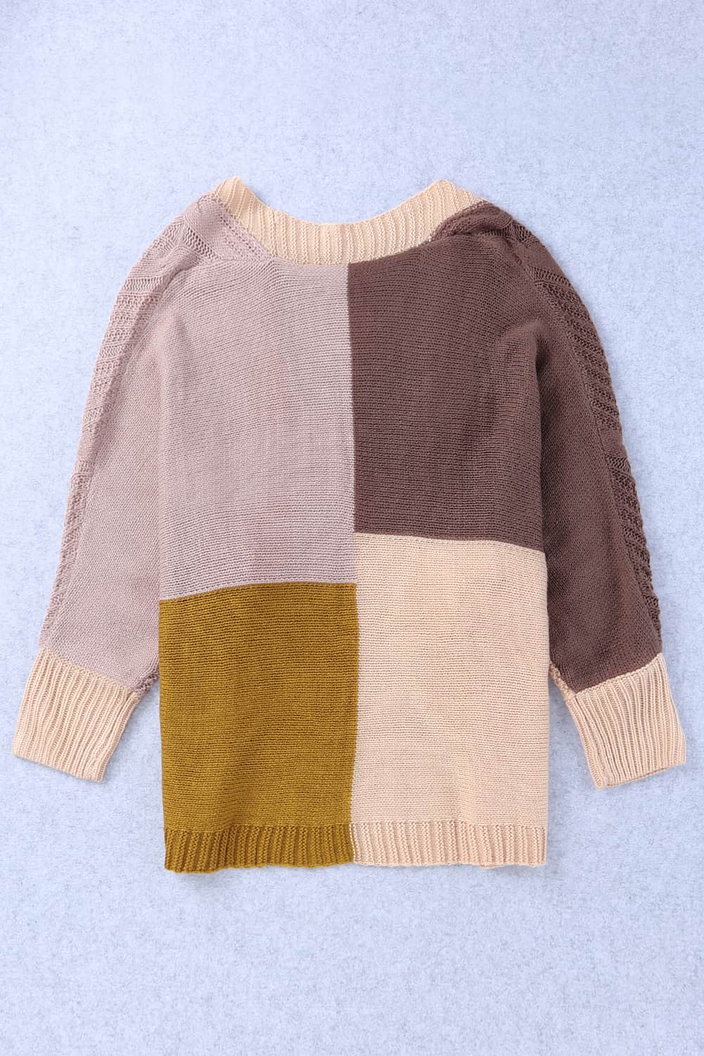 Brown Color Block Loose Open Front Knitted Cardigan