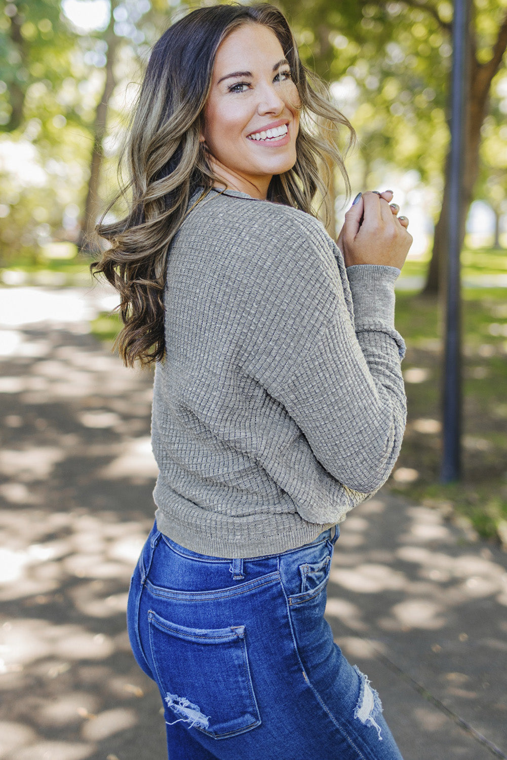 Wrap V Neck Waffle Sweater