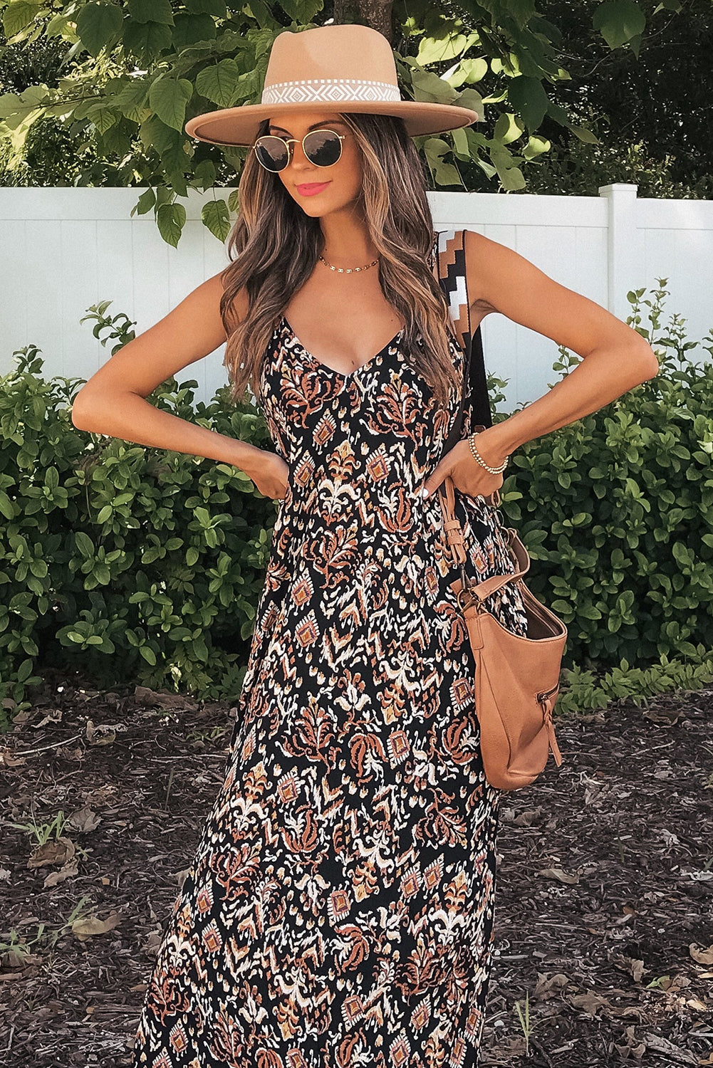 Black Boho Retro Printed Spaghetti Strap V Neck Maxi Dress The Perfect Touch SA