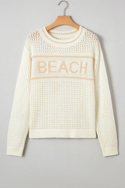 BEACH Hollow Out Knitted Lightweight Dolman Sweater
