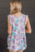 Purple Watercolor Floral Ruffled V Neck Tank Top