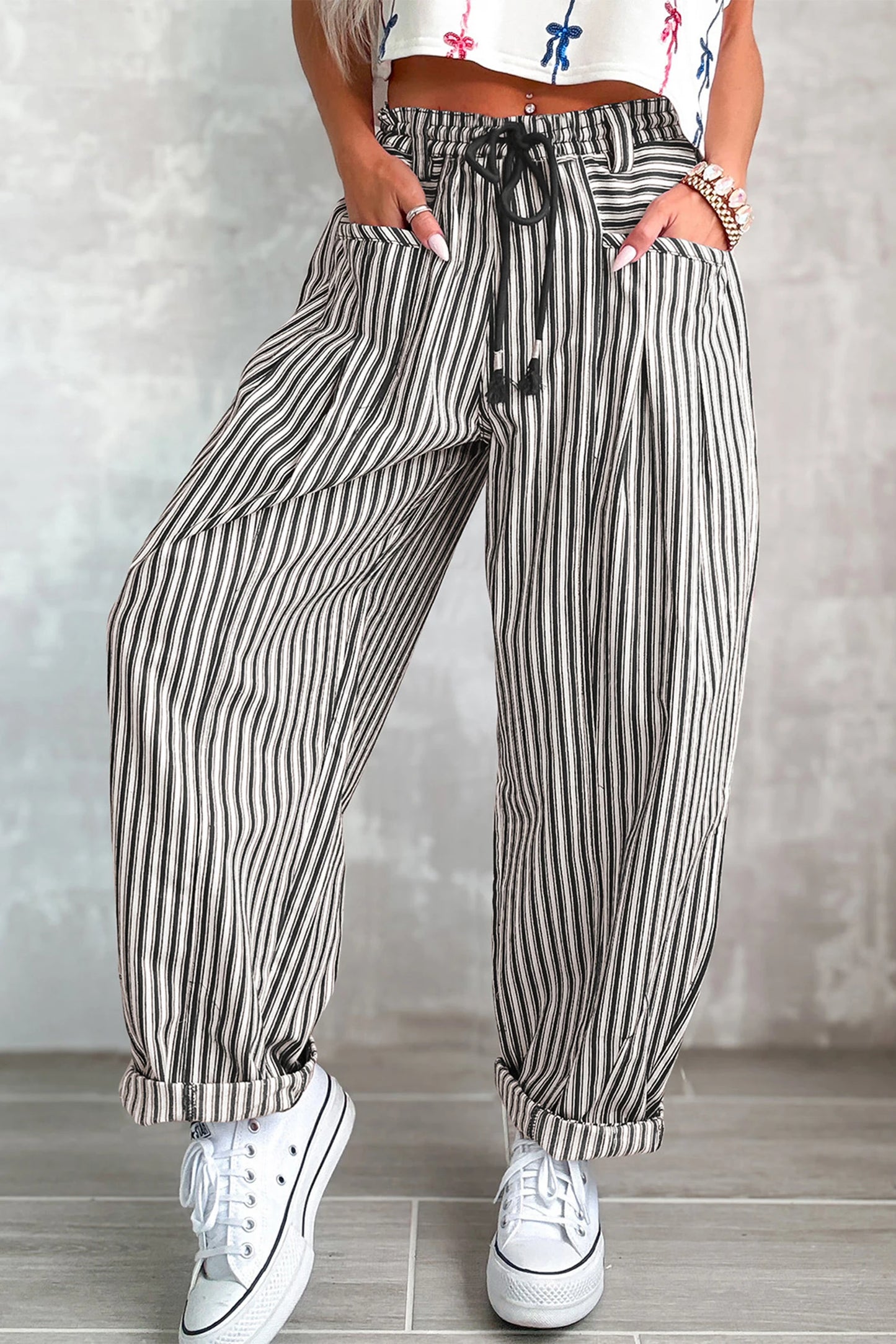 Stripe Drawstring Casual Loose Pants