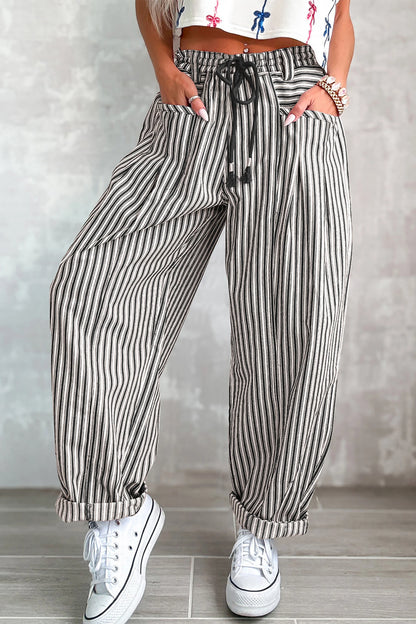 Stripe Drawstring Casual Loose Pants