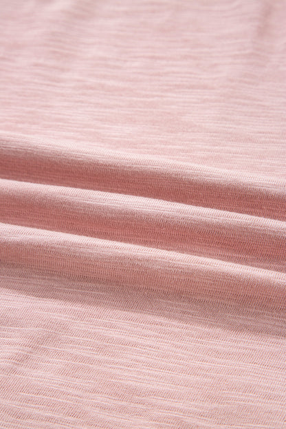 Light Pink Keyhole Notch V Neck Batwing Sleeve Blouse