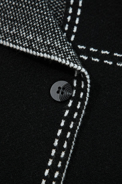 Black Contrast Trim Button up Sweater Cardigan