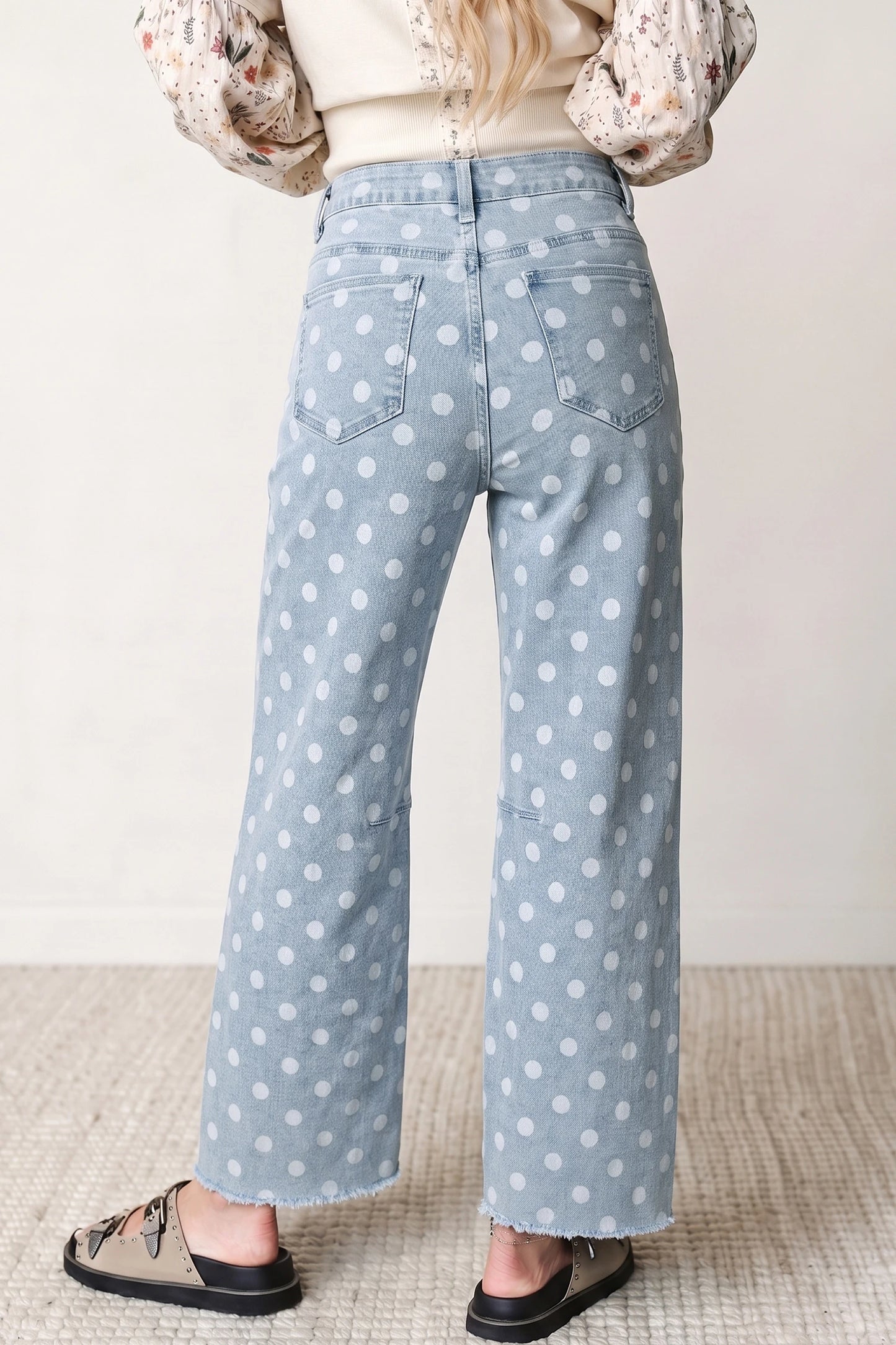 Sky Blue Polka Dot Casual Slim Fit Jeans