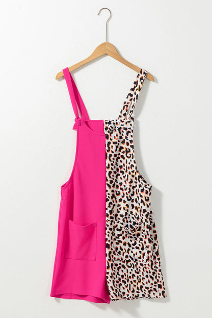 Rose Red Leopard Colorblock Patchwork Sleeveless Romper