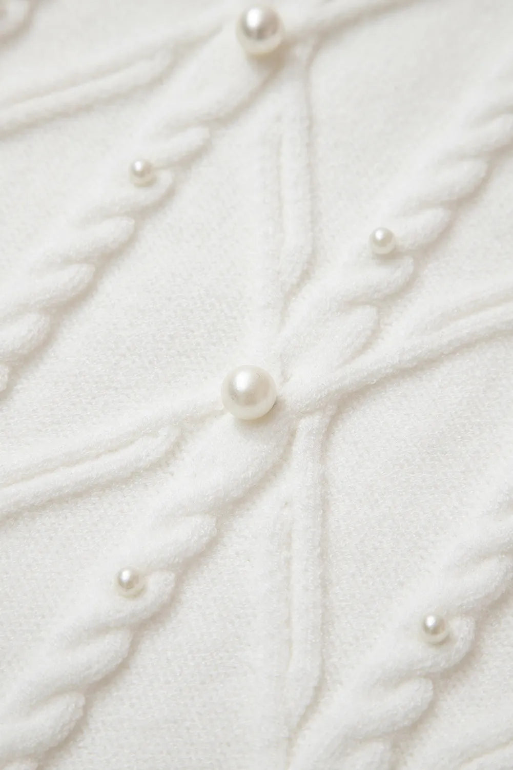 White Pearled High Neck Textured Knit Sweater Vest