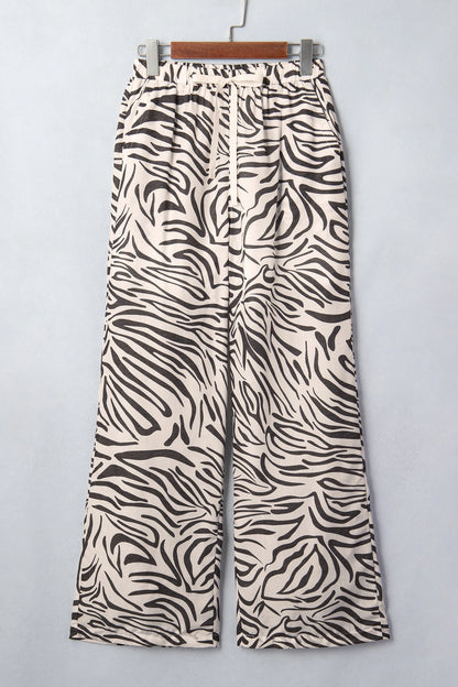 Multicolour Western Print Zebra Pattern Elastic Waist Pocket Full-Length Pants