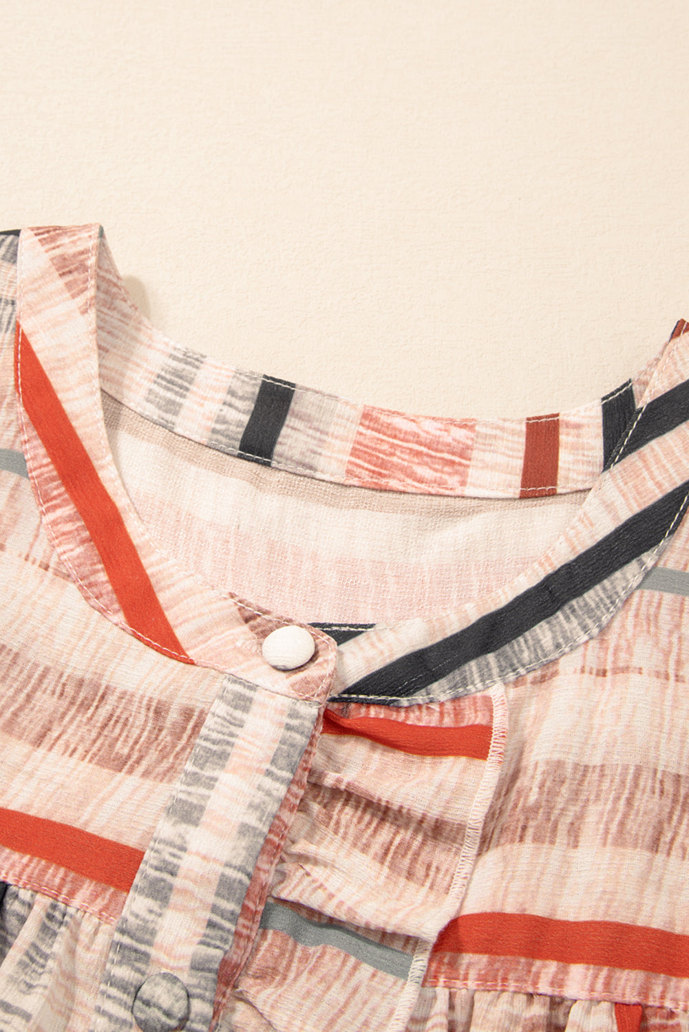Khaki Stripe Multicolor Frilled Short Sleeve Shirt