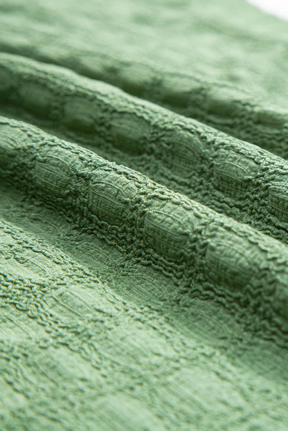 Grass Green Solid Color Textured Batwing Sleeve Tee