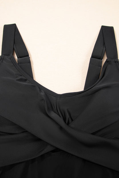 Adjustable Straps Cutout Ruched Knot Slit One Piece Swim Dress