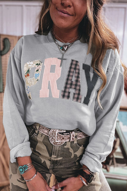 Floral Buffalo Plaid Striped Embroidered Patch Western Pullover Sweatshirt