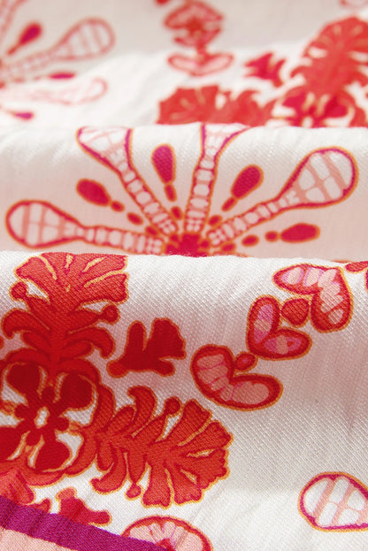 Rose Boho Floral Short Sleeve Lace-up V Neck Mini Dress