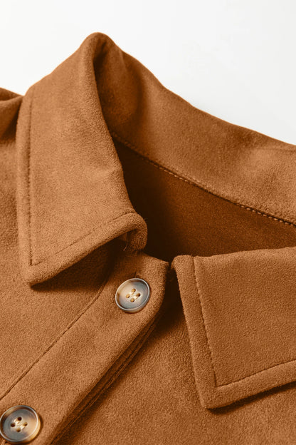 Solid Color Faux Suede Hollowed Detail Retro Style Jacket