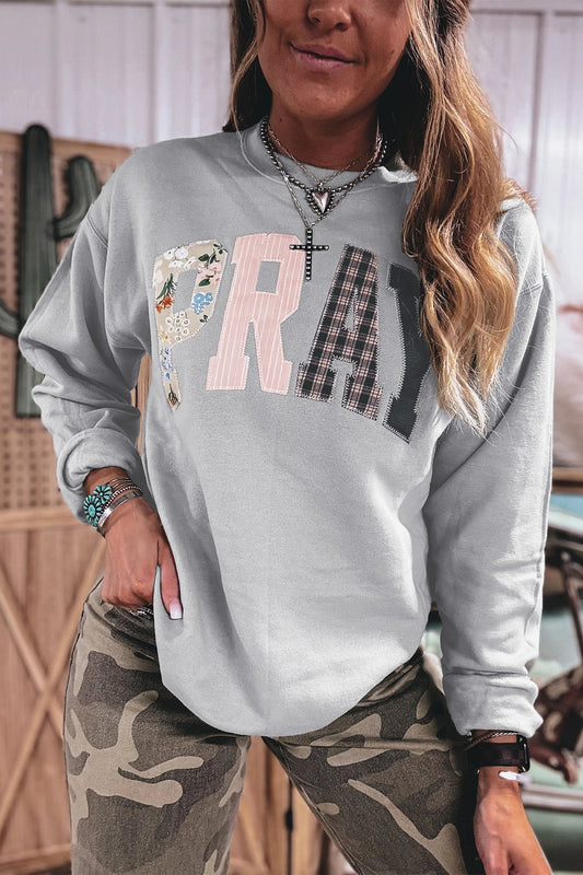 Floral Buffalo Plaid Striped Embroidered Patch Western Pullover Sweatshirt