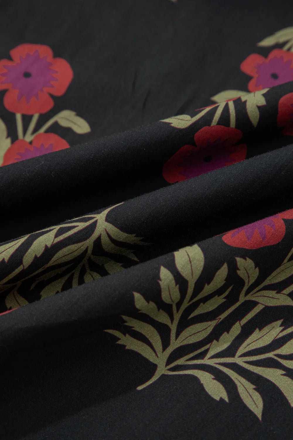 Black Floral Short Bubble Sleeve Tiered Maxi Dress