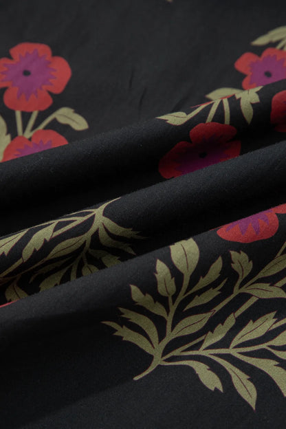 Black Floral Short Bubble Sleeve Tiered Maxi Dress