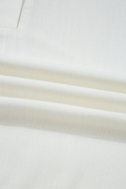 White Ruffle Elastic Cuffs Puffy Long Sleeve Button Down Shirt