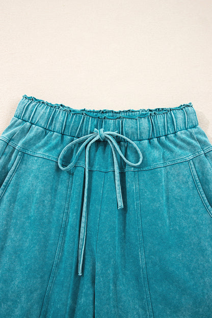 Lapis Mineral Wash Lace-up High Waist Raw Hem Patched Pocket Pants