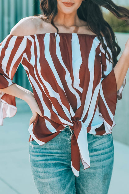 Off The Shoulder Vertical Stripes Blouse