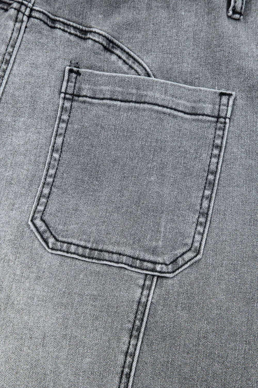 Gray Drawstring Seam Detail Raw Hem Wide Leg Denim Pants